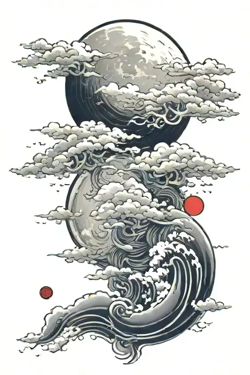 Clouds surround moon  tattoo design idea