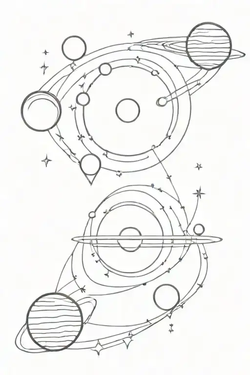 Geometric Solar system lined tattoo design idea