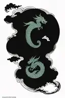 Clouds, Moon, Dragon, tattoo design idea