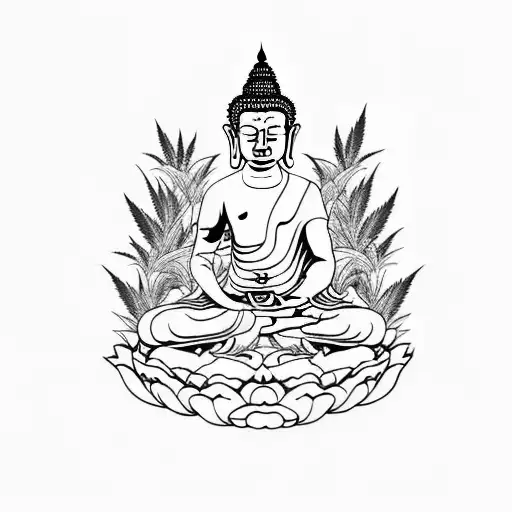 Buddha, cannabis, yin yang tattoo design idea