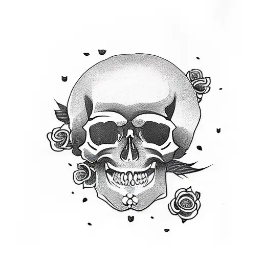 skull with roses tattoo design idea