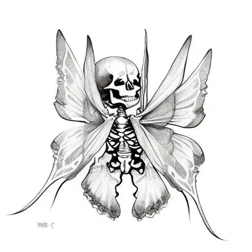 skeleton with butterfly wings tattoo design idea