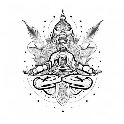 buda, cannabis,  tattoo design idea