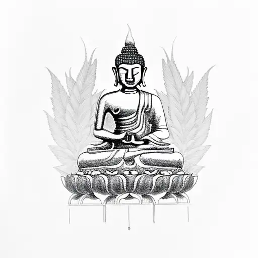 buddha, cannabis, eyes tattoo design idea