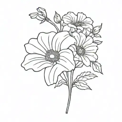 daisy ,violet,morning glory bouquet tattoo design idea