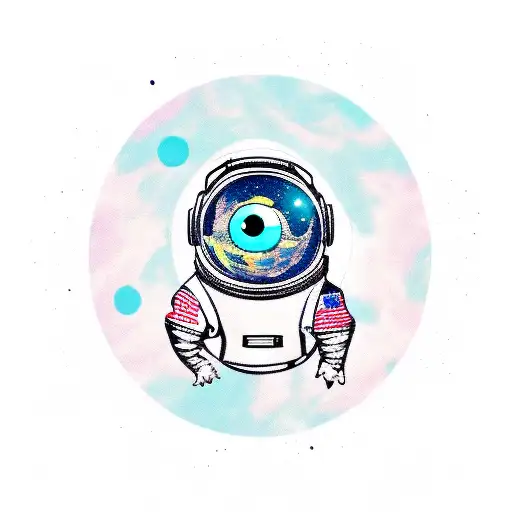 An astronaut owl floating in space with a planet as its eye tattoo design idea