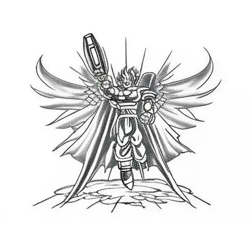 blade padel with the design of a dragon ball sphere with two wings one from diablo and another from angel like the duki  tattoo design idea