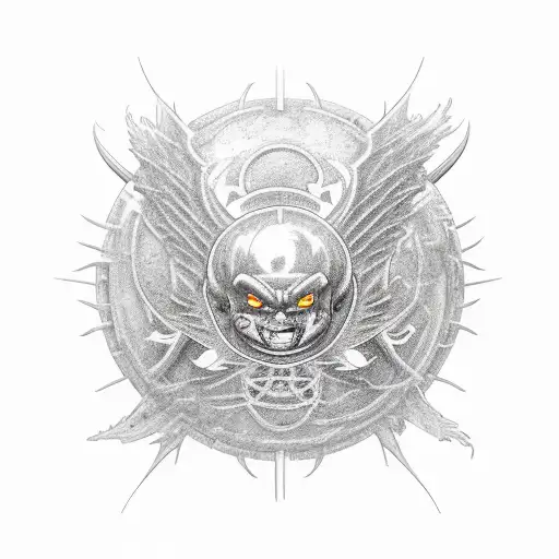 blade padel with the design of a dragon ball sphere with two wings one from diablo and another from angel like the duki  tattoo design idea