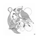5 birds linked with fine lines tattoo design idea