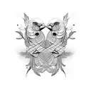 5 birds linked with fine lines tattoo design idea