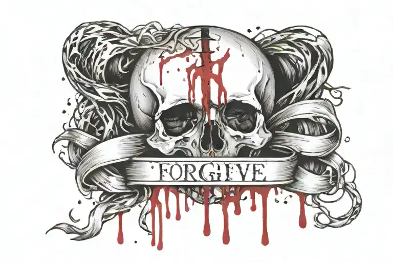 "Forgive My Sins" with blood splatter tattoo design idea