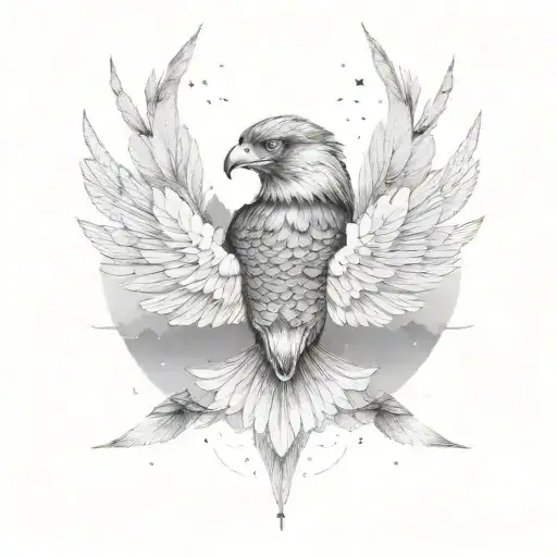 hawk with scenery tattoo design idea