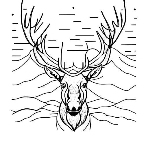 A minimalist tattoo of a moose in a serene forest setting tattoo design idea