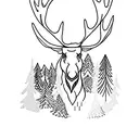A minimalist tattoo of a moose in a serene forest setting tattoo design idea