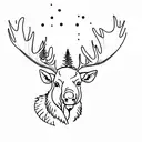 A minimalist tattoo of a moose in a serene forest setting tattoo design idea