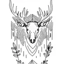A minimalist tattoo of a moose in a serene forest setting tattoo design idea