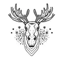 A minimalist tattoo of a moose's head with delicate floral elements incorporated tattoo design idea