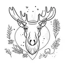 A minimalist tattoo of a moose's head with delicate floral elements incorporated tattoo design idea