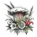 A chef's hat adorned with blood lilies and gaming symbols tattoo design idea