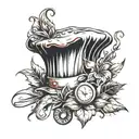 A chef's hat adorned with blood lilies and gaming symbols tattoo design idea