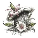 A chef's hat adorned with blood lilies and gaming symbols tattoo design idea