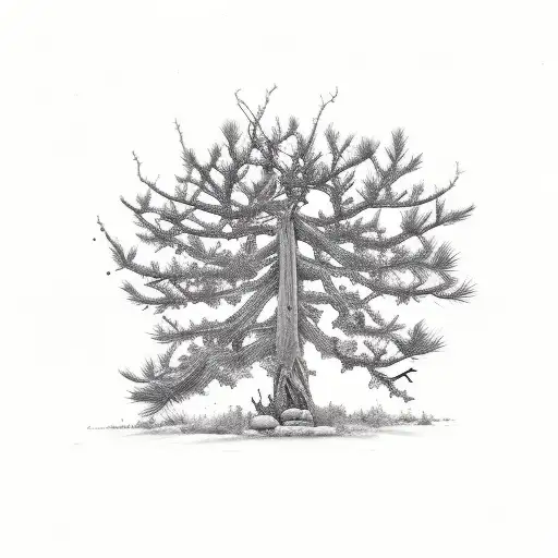 Lightning, half pine tree, half cactus, stars tattoo design idea