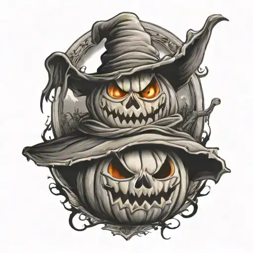 ghost witch hat pumpkin broom bat tattoo design idea