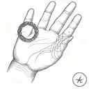 Design a minimalist tattoo for a man's hand, wrapping around the wrist (not on the palm), following this sequence: 1. Origin: A small circle at the beginning of the band, symbolizing the starting point of life's journey. 2. Challenges: Next to the circle, a small mountain or wave, depicting the trials and obstacles faced. 3. Growth: Following the challenges, a growing plant or tree, illustrating personal development and growth. 4. Achievement: A star or peak comes next, representing the attainment of goals and successes. 5. Wisdom: Concluding the sequence, an open book or owl, embodying the wisdom and knowledge accumulated over time. 6. Continuity: A seamless line flows through all the symbols, uniting them and emphasizing the continuous nature of life’s path. tattoo design idea