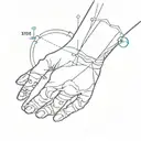 Design a minimalist tattoo for a man's hand, wrapping around the wrist (not on the palm), following this sequence: 1. Origin: A small circle at the beginning of the band, symbolizing the starting point of life's journey. 2. Challenges: Next to the circle, a small mountain or wave, depicting the trials and obstacles faced. 3. Growth: Following the challenges, a growing plant or tree, illustrating personal development and growth. 4. Achievement: A star or peak comes next, representing the attainment of goals and successes. 5. Wisdom: Concluding the sequence, an open book or owl, embodying the wisdom and knowledge accumulated over time. 6. Continuity: A seamless line flows through all the symbols, uniting them and emphasizing the continuous nature of life’s path. tattoo design idea