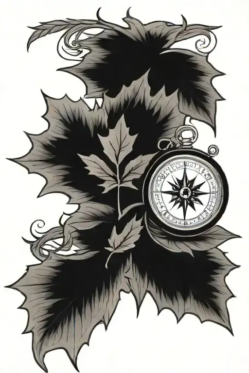 compass maple leafs healing ptsd tattoo design idea