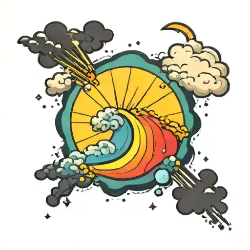 A majestic rainbow stretching across the client's arm, with tiny fluffy clouds scattered around it tattoo design idea