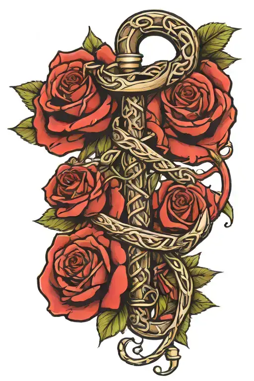 rod of asclepius and rose intertwined within tattoo design idea