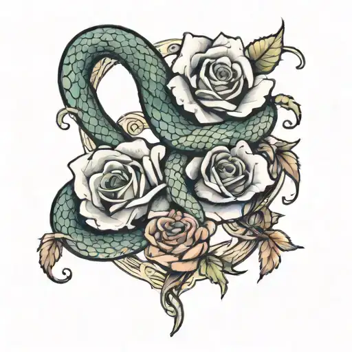 snake and rose intertwined tattoo design idea