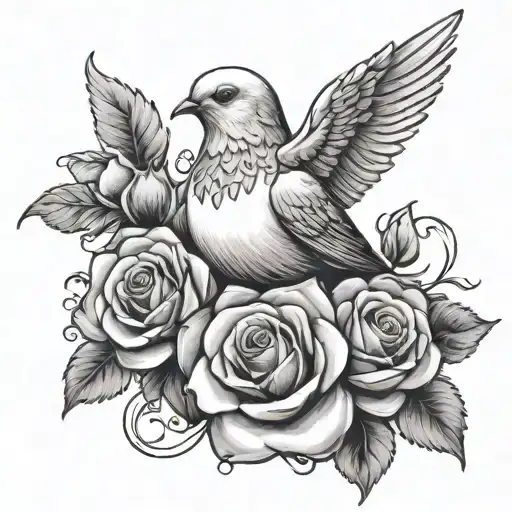  blessed in the middle of dove and rose   tattoo design idea