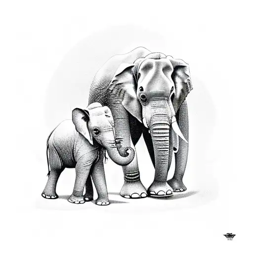 mother elephant and baby elephant from the front view  tattoo design idea