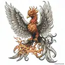 fire rising Phoenix wings spread tattoo design idea