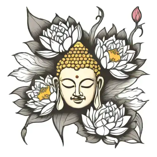 buddha face flowers lotus flowers tattoo design idea