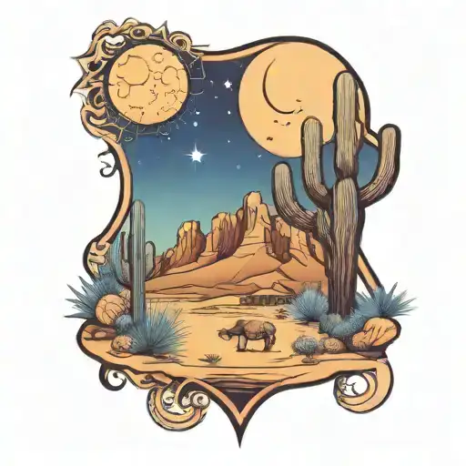 desert night scene tattoo design idea