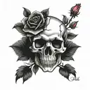 skull with rose, realistic tattoo, black and white tattoo design idea
