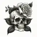 skull with rose, realistic tattoo, black and white tattoo design idea