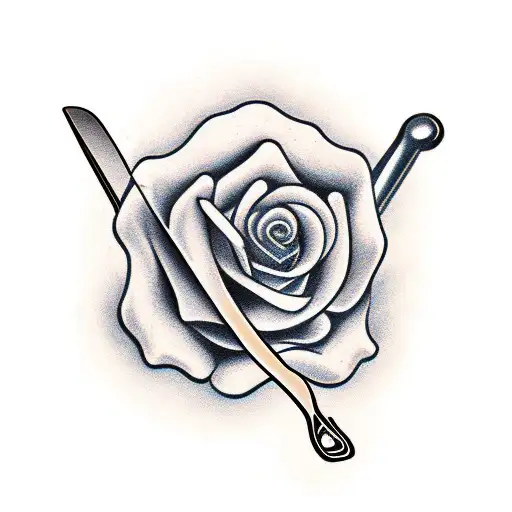 cut throat razor and rose tattoo design idea