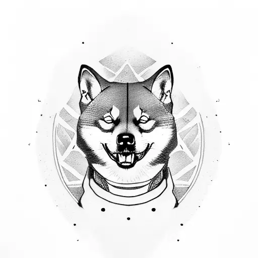 Shiba Inu, Samurai, looking sideways tattoo design idea