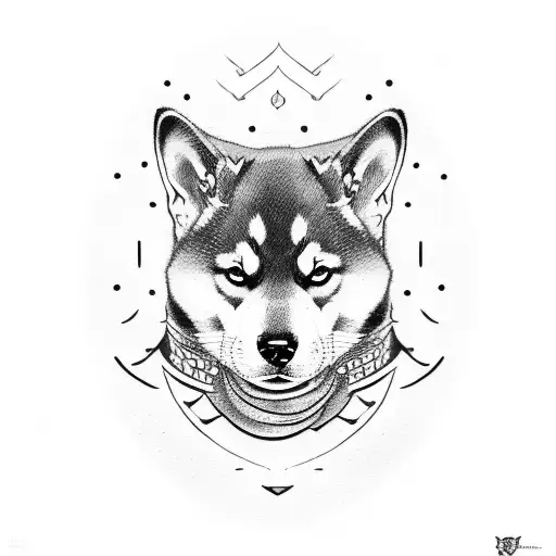Shiba Inu, Samurai, sideways tattoo design idea