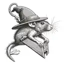 a rat, falls from the roof whit a vietnamese hat surrounded tattoo design idea