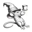 a rat, falls from the roof whit a vietnamese hat surrounded tattoo design idea