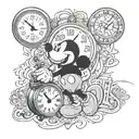 Mickey Mouse with clock and date name Lena abd hearts tattoo design idea