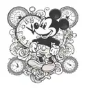 Mickey Mouse with clock and date name Lena abd hearts tattoo design idea