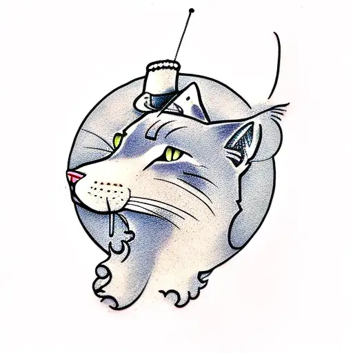 cat cowboy Texas pistol  tattoo design idea