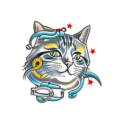 cat cowboy  tattoo design idea