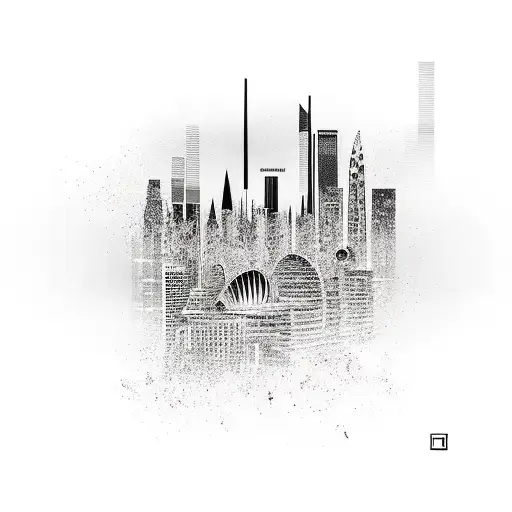 A sleek and modern interpretation of the city of Milan skyline tattoo design idea